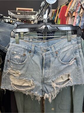501 Levi’s,Distressed Light Blue Denim Jean Shorts for Women